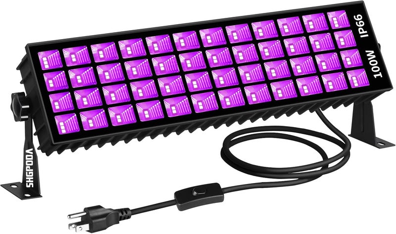 SHGPODA 100W LED Black Light Bar, IP66 Waterproof Blacklight with 6ft Cord+Plug+Switch, Black Lights for Neon Glow Party, Fluorescent Poster, Body Paint, Birthday, Bedroom, Halloween, Christmas - Image 1
